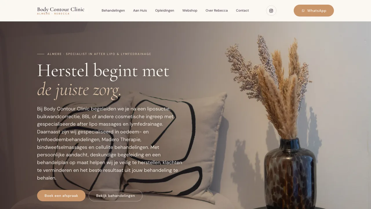 Screenshot van de website van Body Contour Clinic